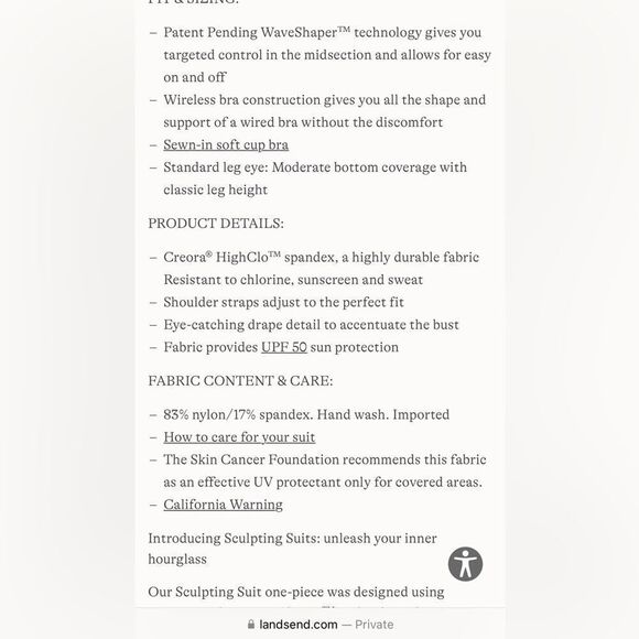 Land's End Sculpting Swim Suit One Piece Wave Technology Black Meadow Floral Var - Picture 7 of 7